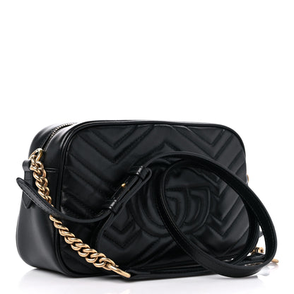 Gucci Calfskin Matelasse Small GG Marmont Chain Shoulder Bag Black 3 of 15