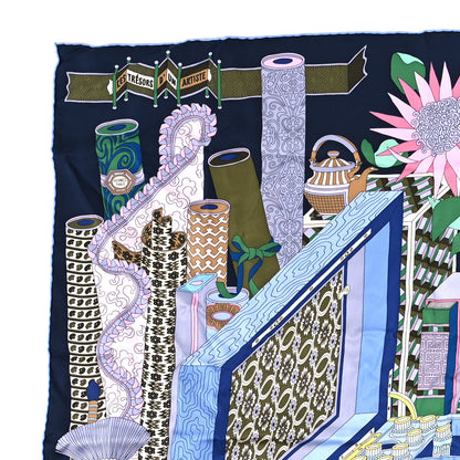 Hermes Silk Les Tresors D Un Artiste Scarf 90 Marine Ciel Rose 2 of 3