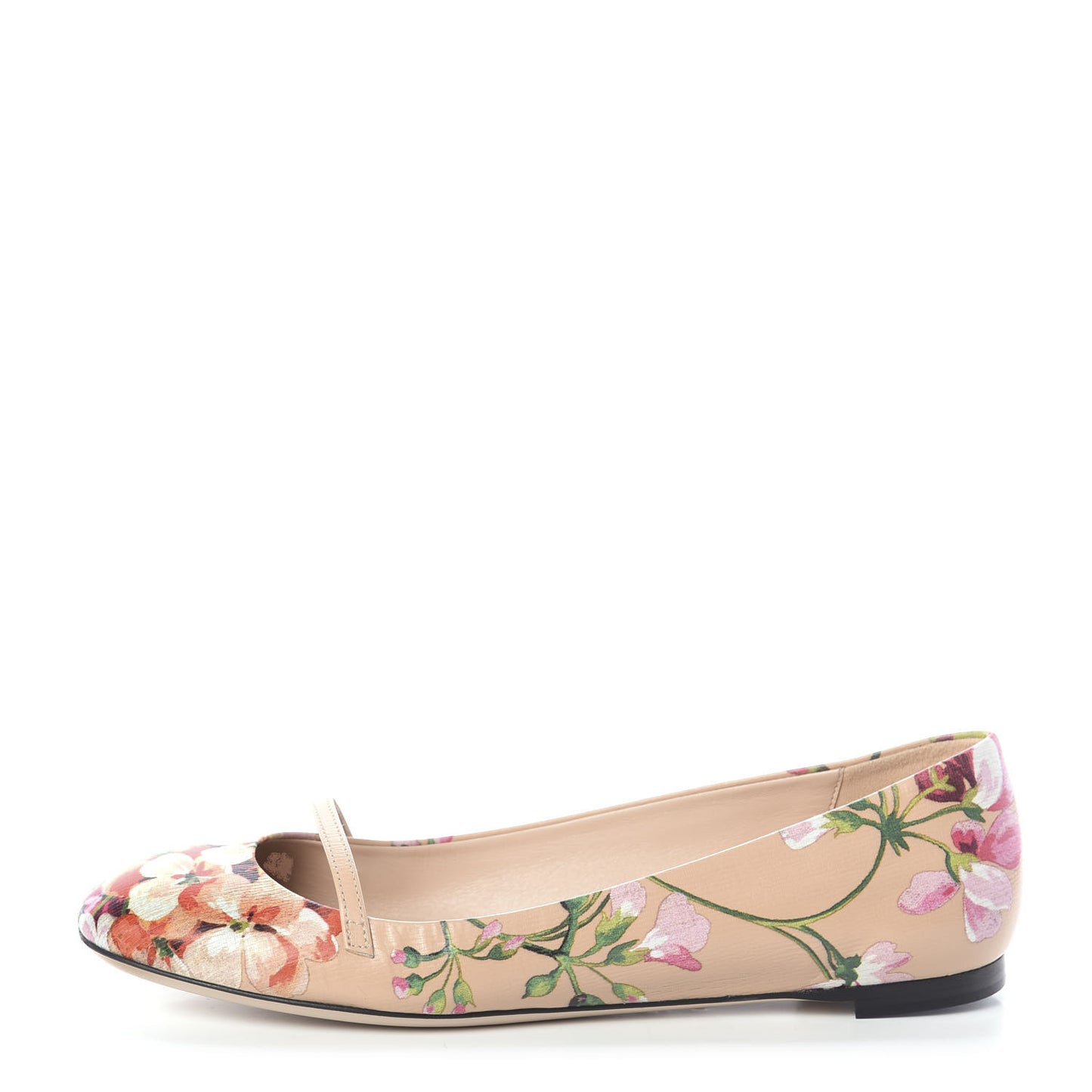 Calfskin Blooms Print Ballet Flats 36.5 Pink Apricot Multicolor