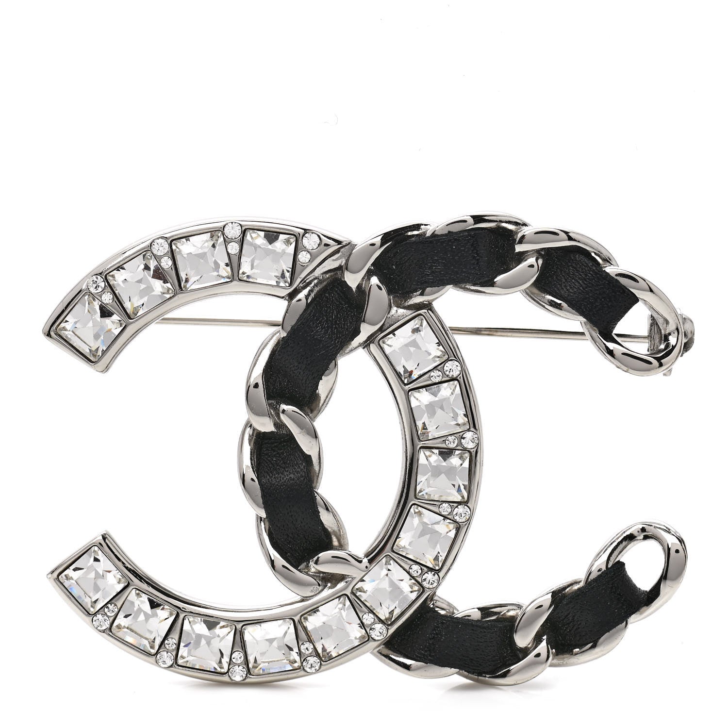 Chanel Lambskin Baguette Crystal CC Chain Brooch Black Silver 1 of 4