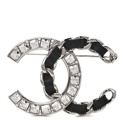 Chanel Lambskin Baguette Crystal CC Chain Brooch Black Silver 1 of 4