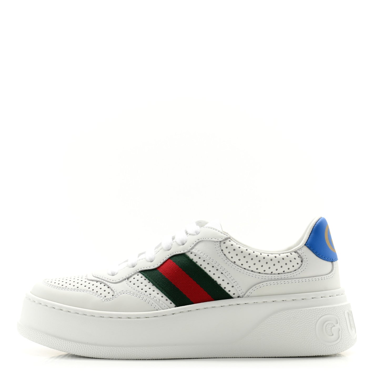Calfskin Web Perforated Womens Platform 55mm Sneakers 37 White Bright Splash