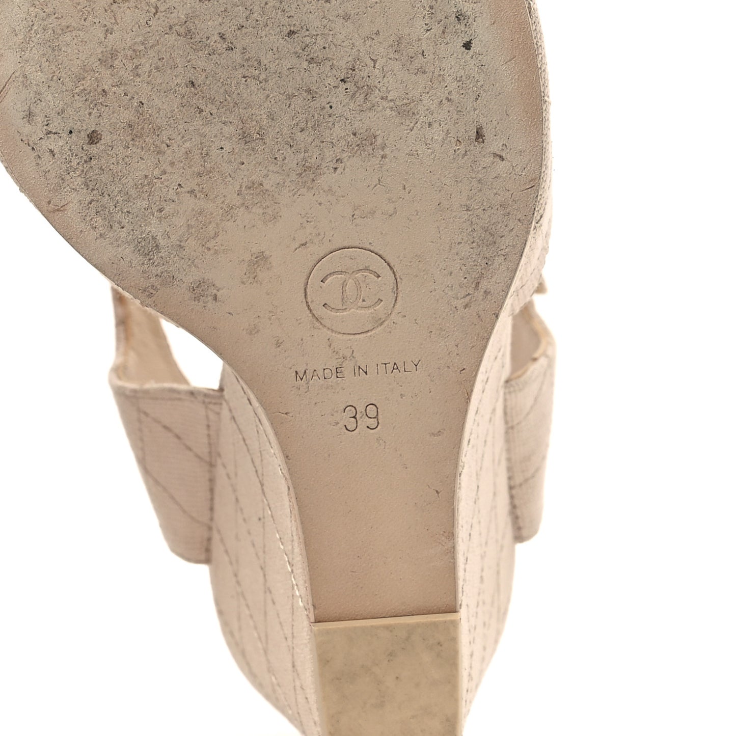 Canvas Quilted Peep Toe Wedge Sandals 39 Beige