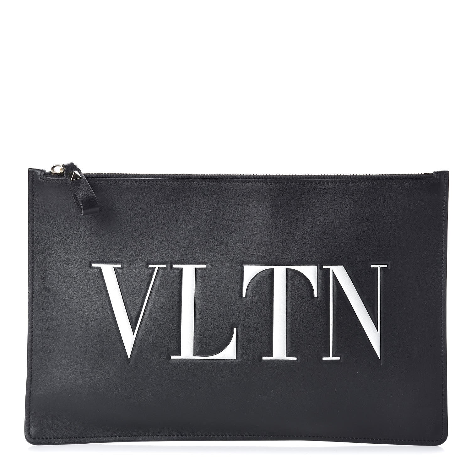 Valentino Garavani Calfskin VLTN Large Flat Zip Pouch Black 1 of 6