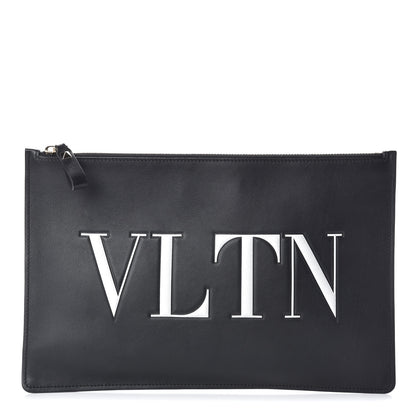 Valentino Garavani Calfskin VLTN Large Flat Zip Pouch Black 1 of 6