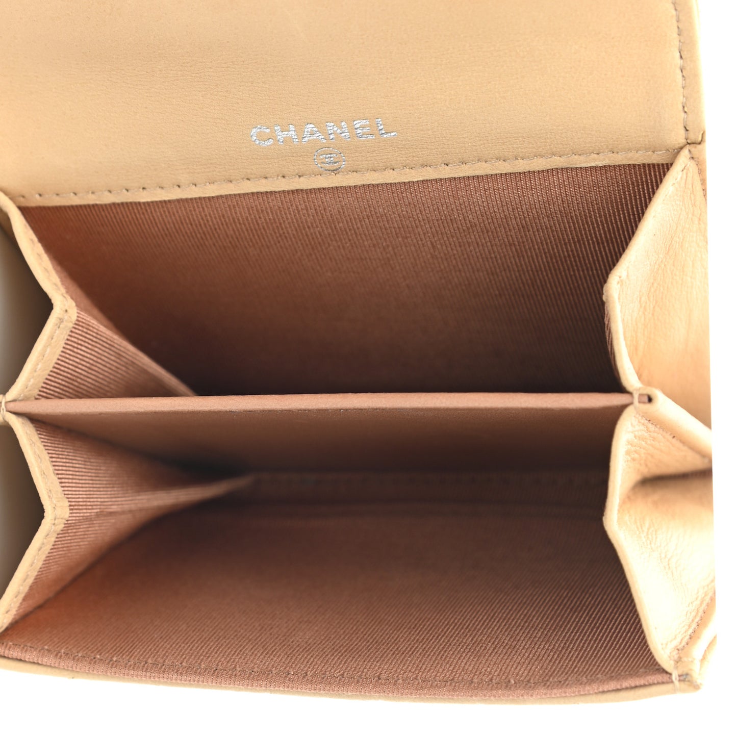 Lambskin Quilted Flap Card Holder Wallet Beige