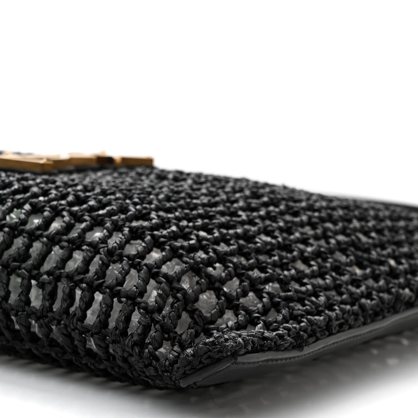 Raffia Calfskin Oxalis Shoulder Bag Black