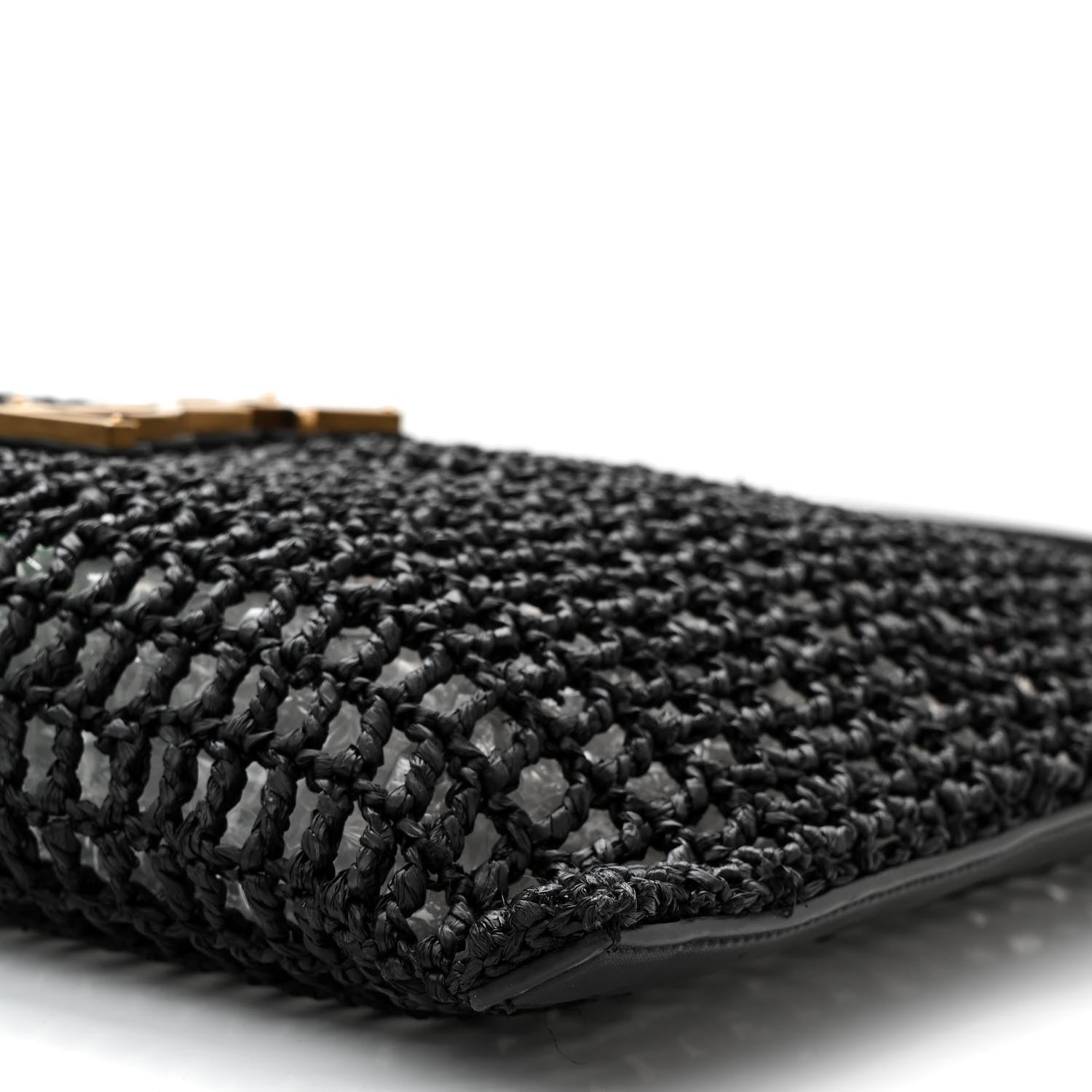 Saint Laurent Raffia Calfskin Oxalis Shoulder Bag Black 10 of 11