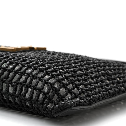 Saint Laurent Raffia Calfskin Oxalis Shoulder Bag Black 10 of 11