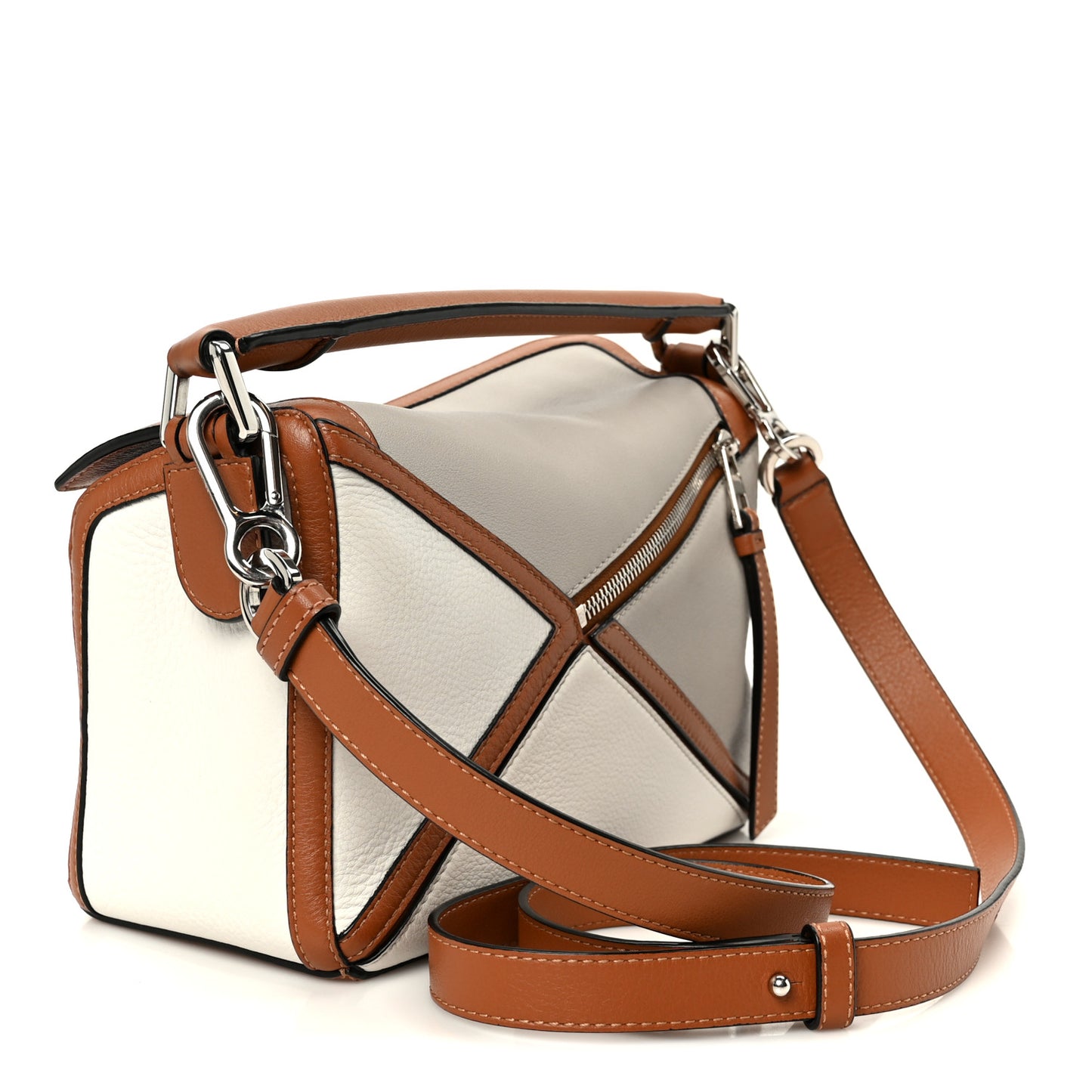 Calfskin Small Graphic Puzzle Bag Ghost Soft White