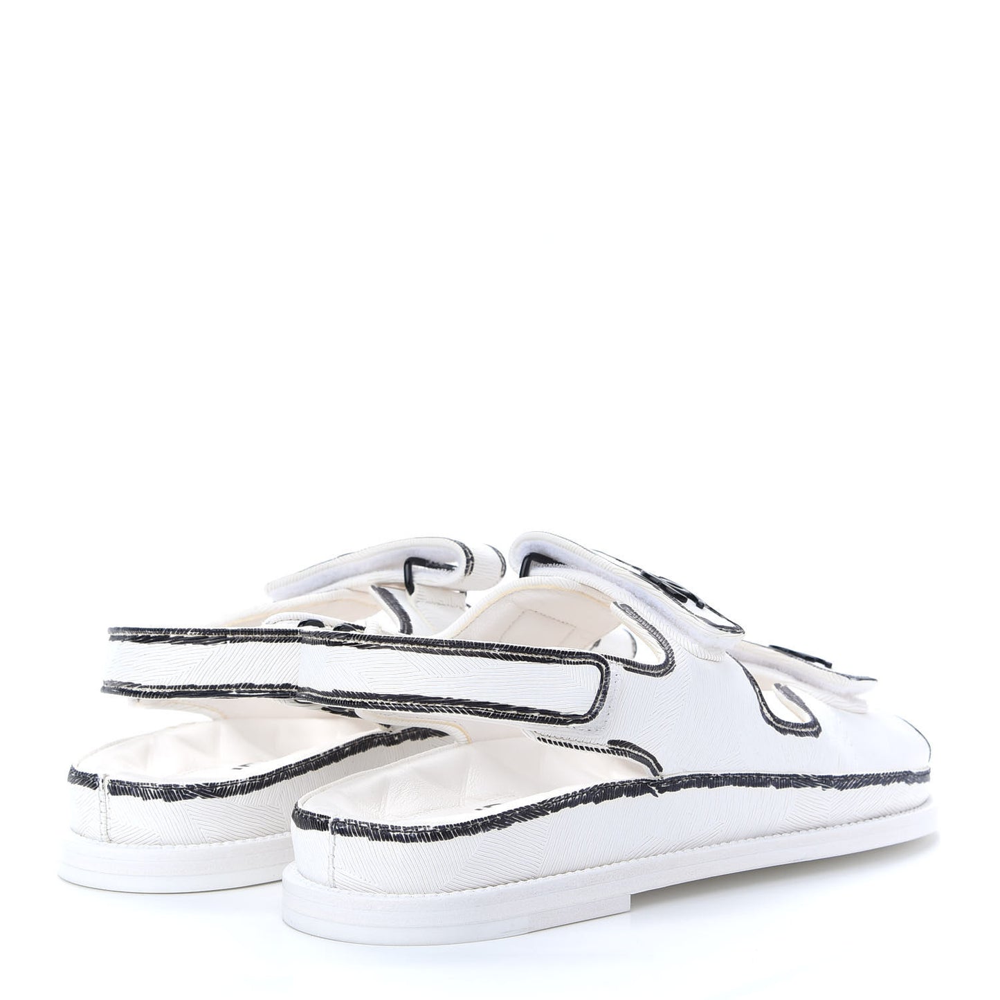 Printed Calfskin Velcro Dad Sandals 40 White Black
