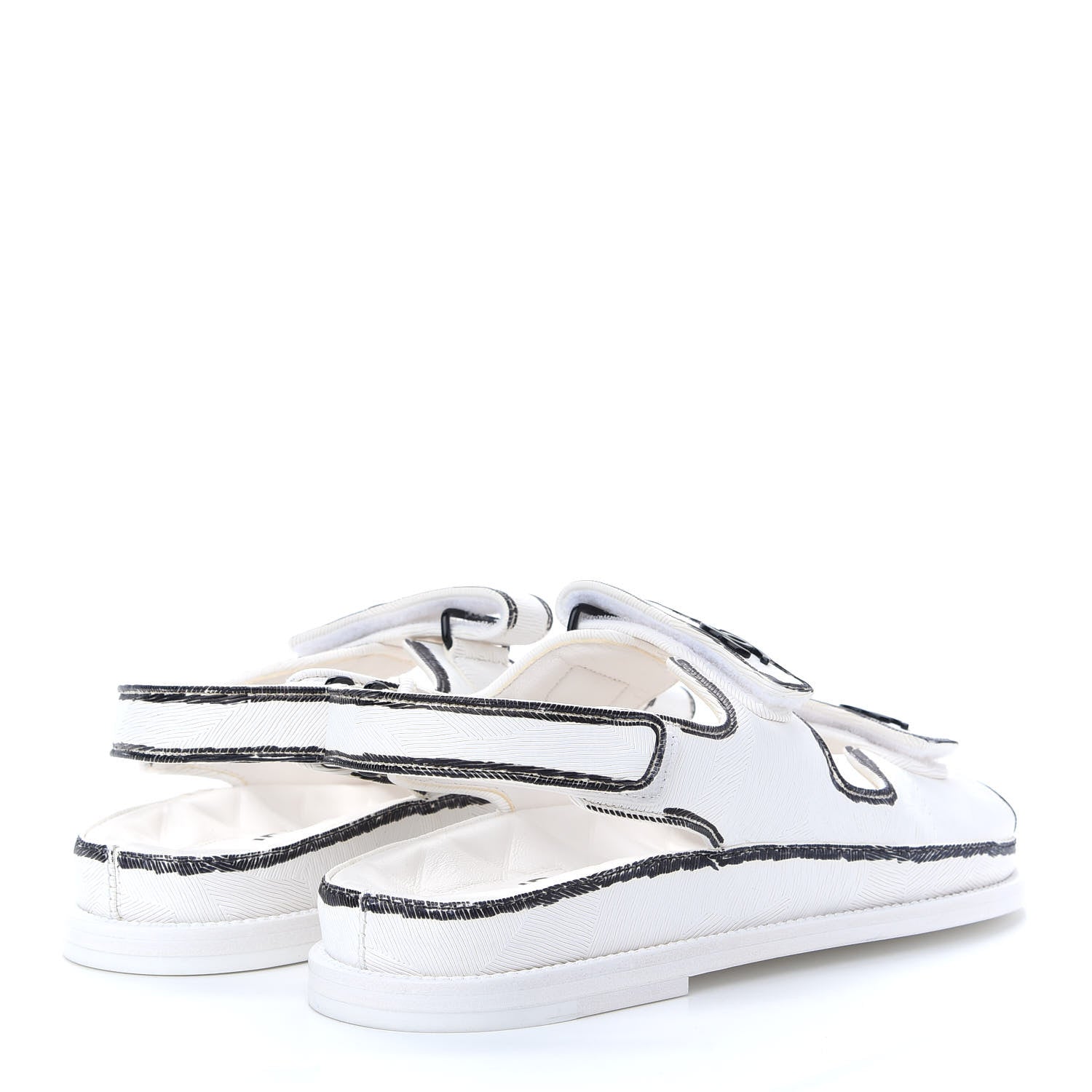 Chanel Printed Calfskin Velcro Dad Sandals 40 White Black 4 of 8