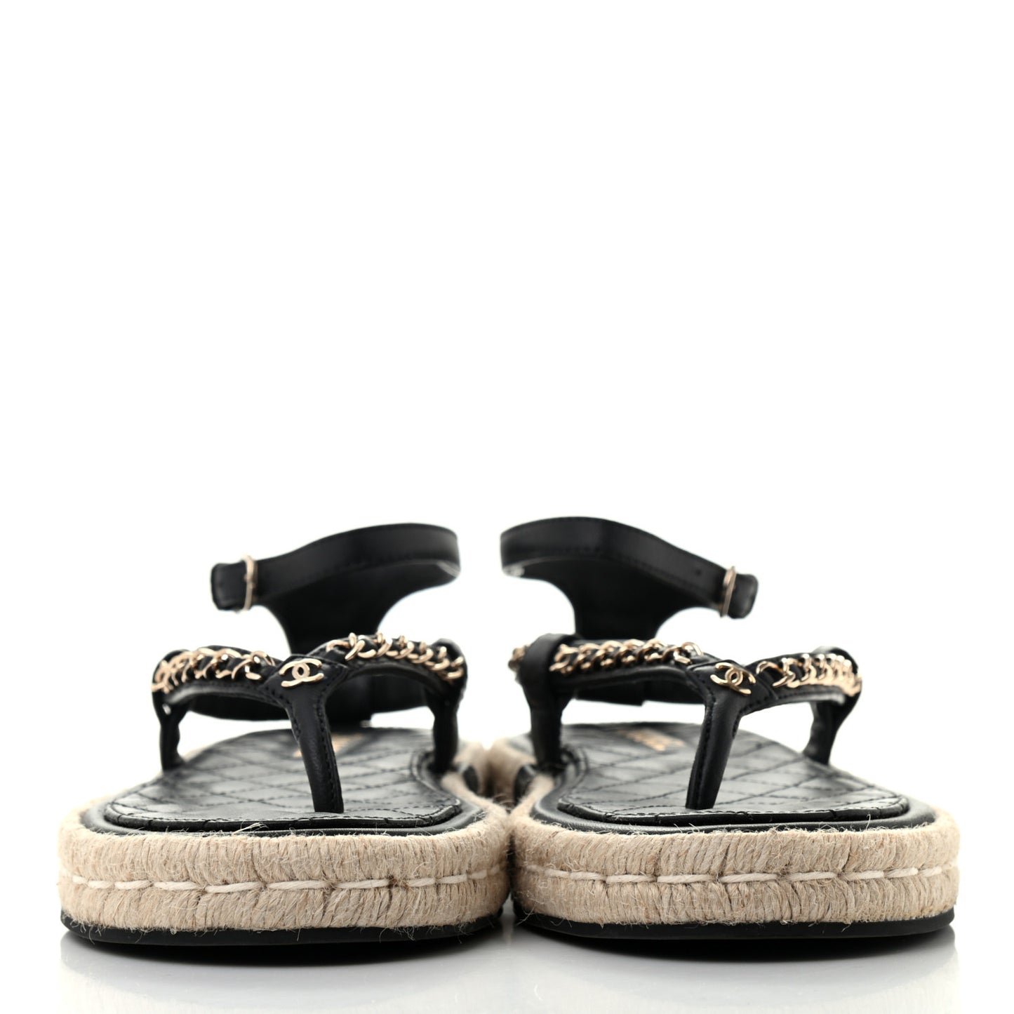 Lambskin Chain CC Thong Espadrille Sandals 39 Black