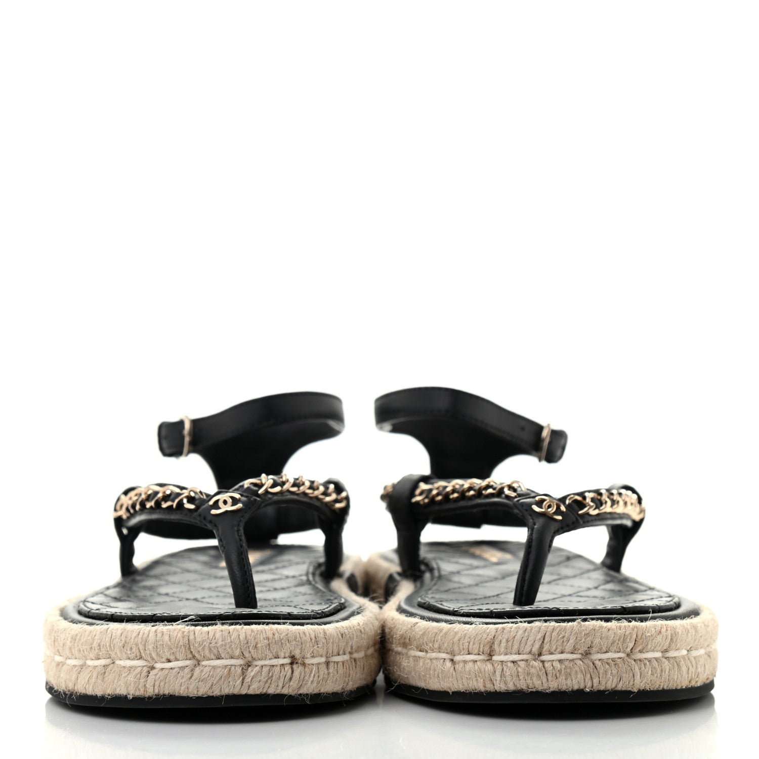 Chanel Lambskin Chain CC Thong Espadrille Sandals 39 Black 2 of 8