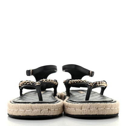 Chanel Lambskin Chain CC Thong Espadrille Sandals 39 Black 2 of 8