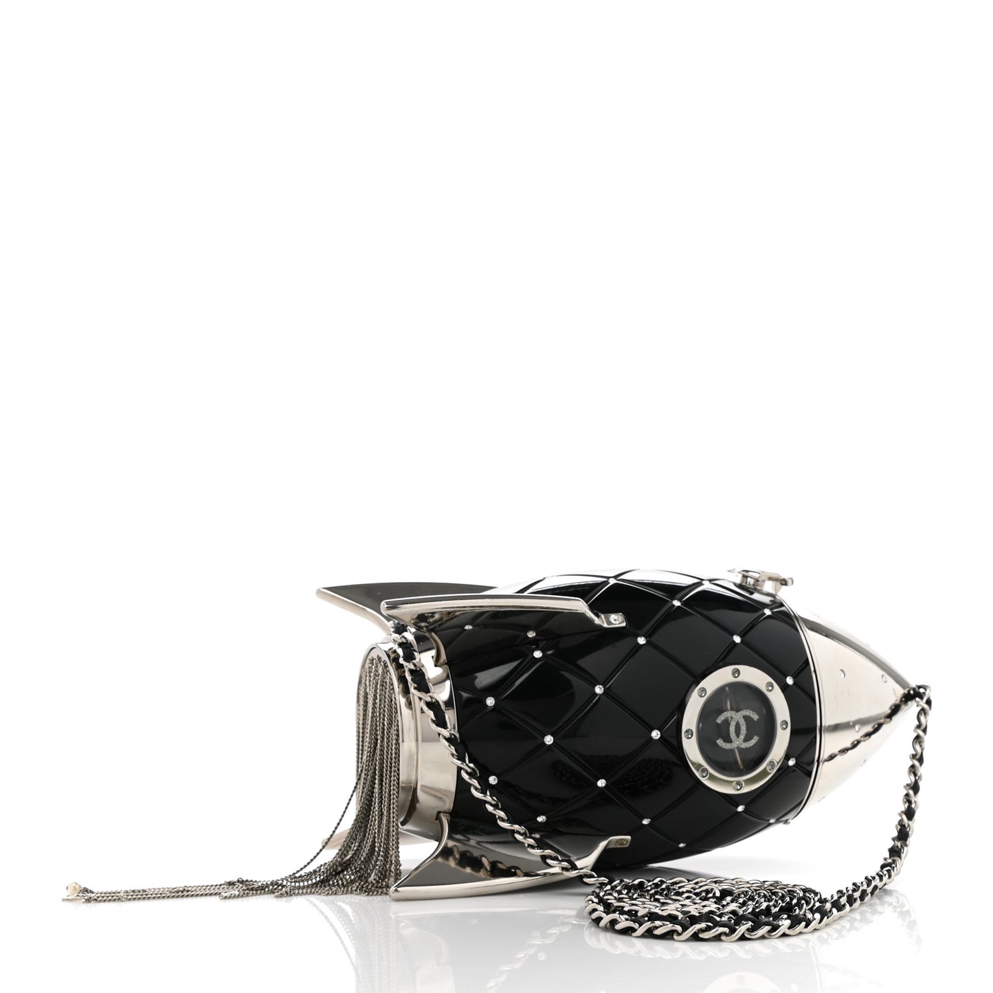 Plexiglass Crystal Rocket Ship Minaudière Clutch Black