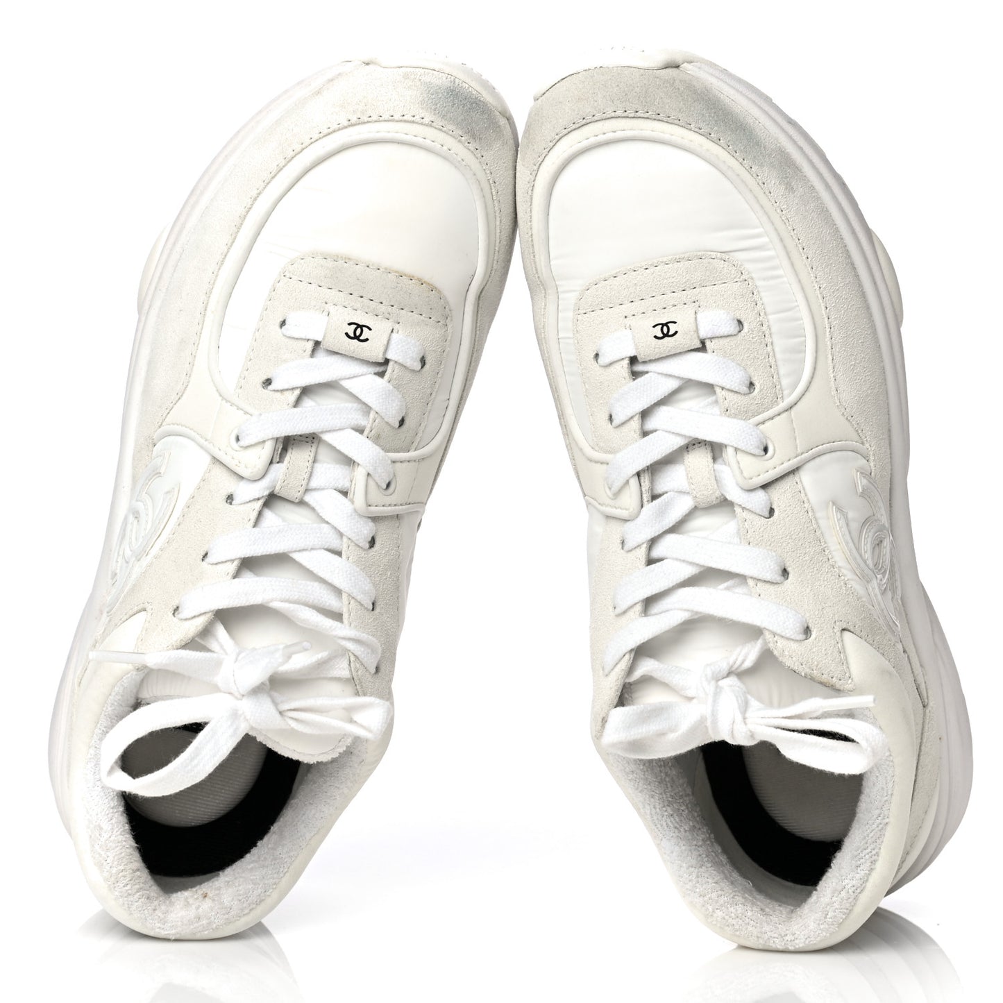 Suede Calfskin Fabric CC Sneakers 39.5 White