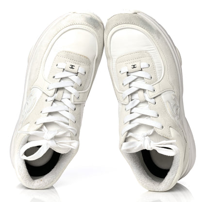 Chanel Suede Calfskin Fabric CC Sneakers 39.5 White 5 of 32