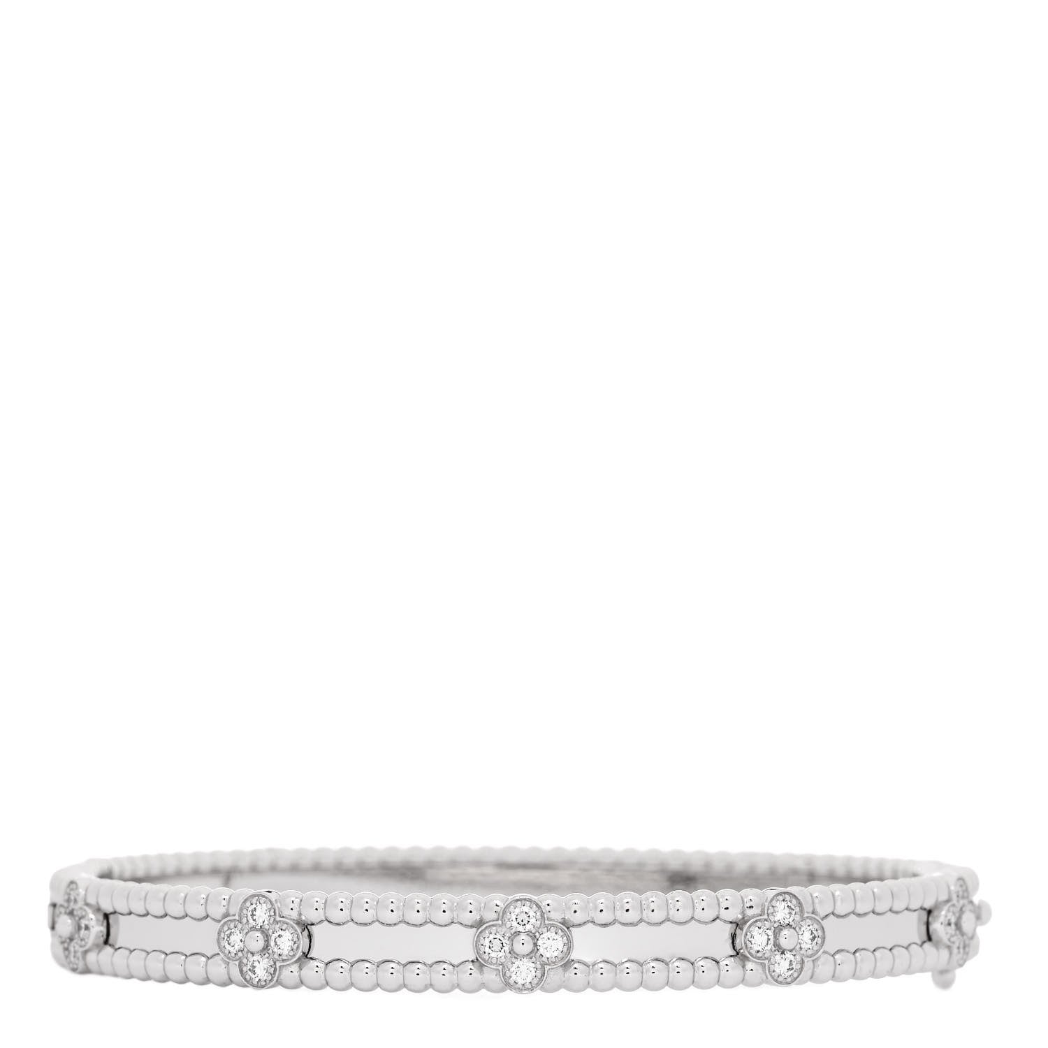 Van Cleef & Arpels 18K White Gold Diamond Perlee Sweet Clovers Bracelet S 2 of 4