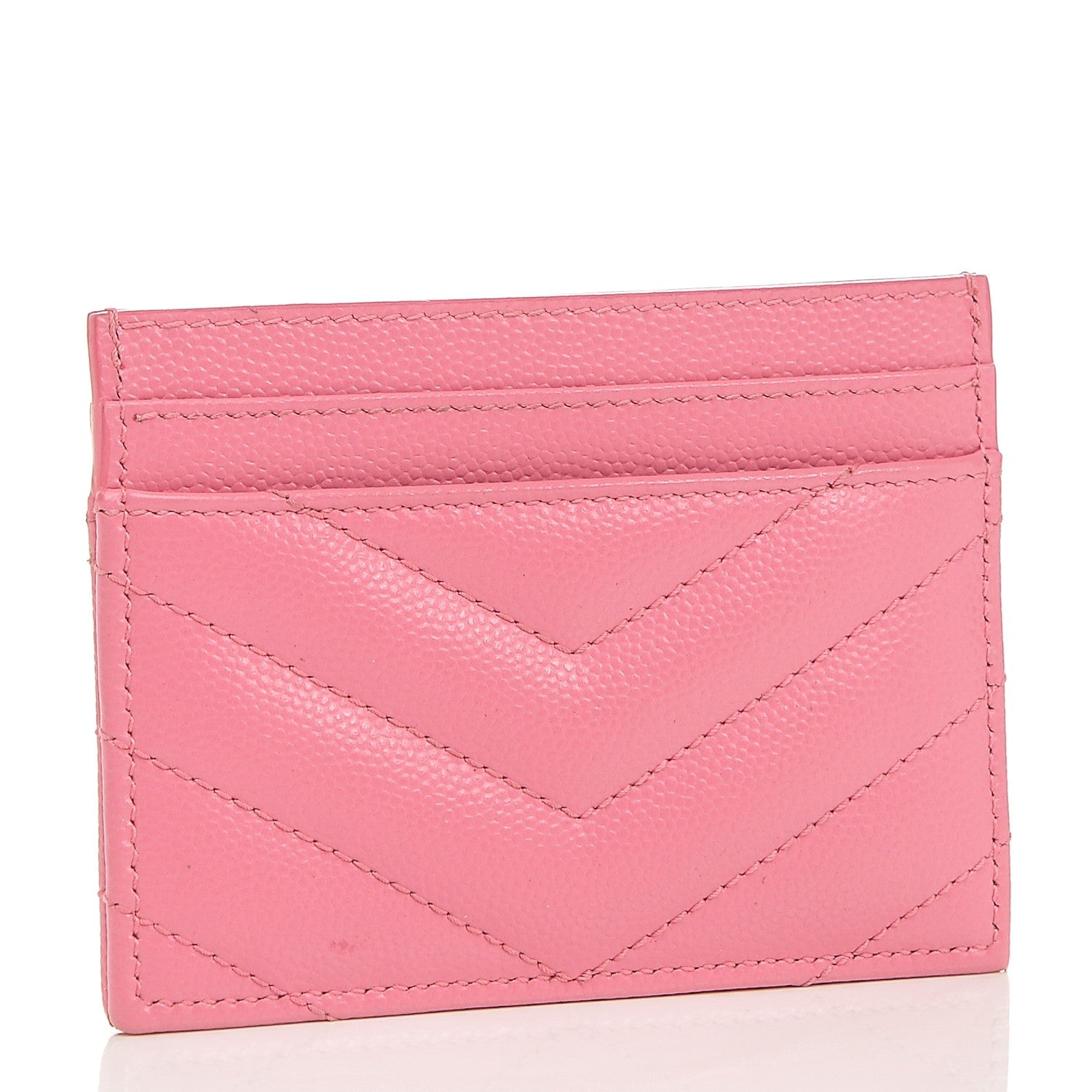 Saint Laurent Grain De Poudre Matelasse Chevron Monogram Credit Card Case Pink 3 of 6