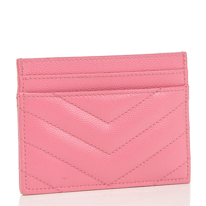 Saint Laurent Grain De Poudre Matelasse Chevron Monogram Credit Card Case Pink 3 of 6