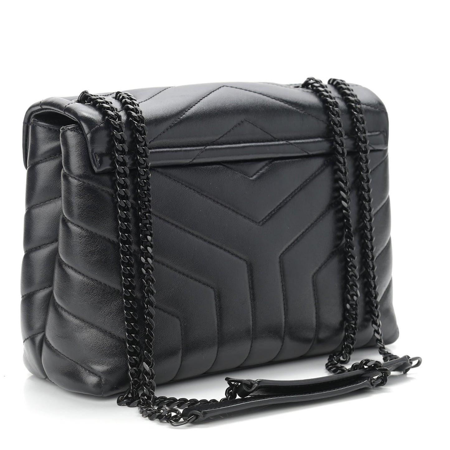 Calfskin Y Quilted Monogram Small Loulou Chain Satchel Black