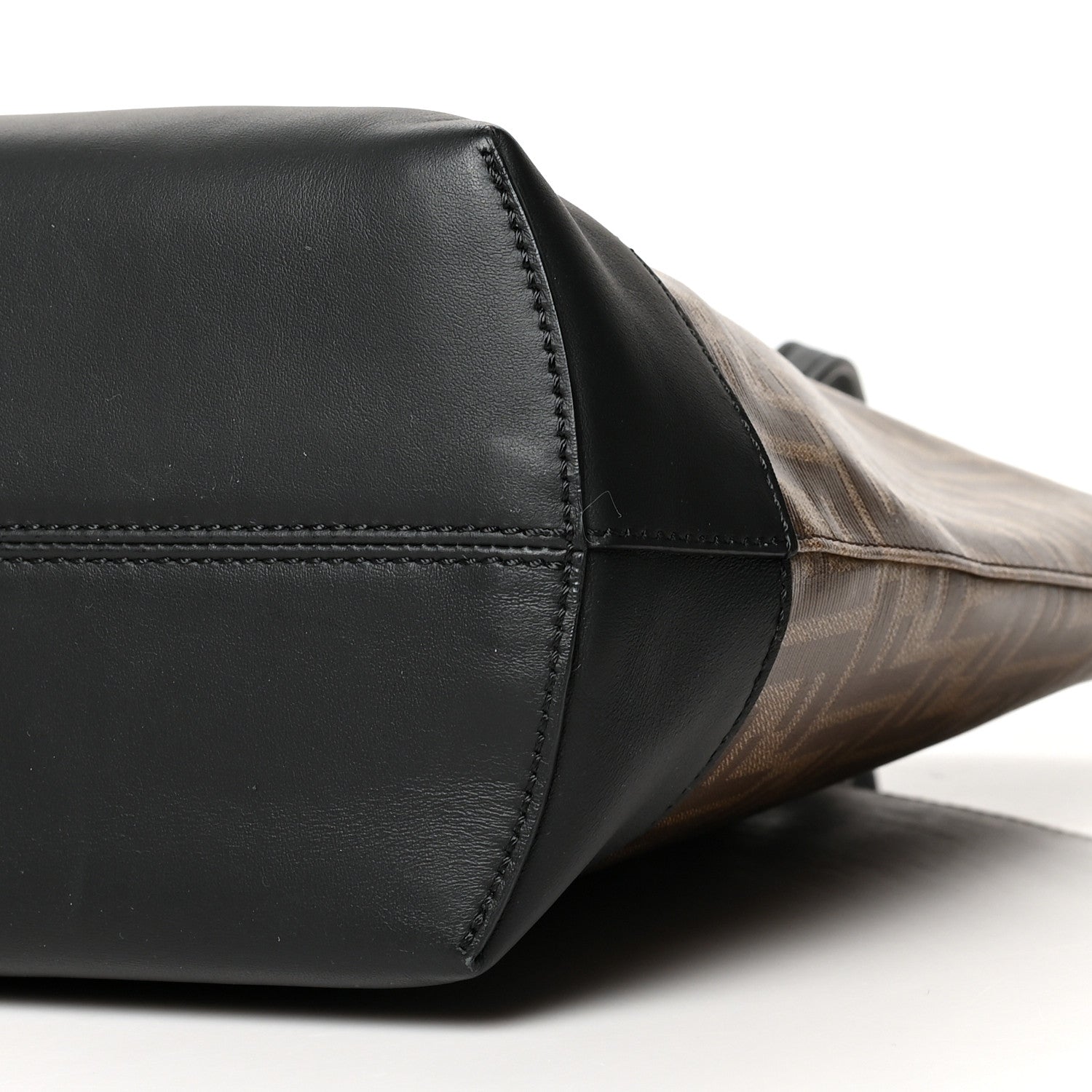 Fendi Glazed Fabric Vitello Century FF 1974 Stamp Patch Shopping Tote Mogano Panna Black 10 of 12