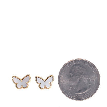 Van Cleef & Arpels 18K Yellow Gold Mother of Pearl Sweet Alhambra Butterfly Earrings 2 of 6