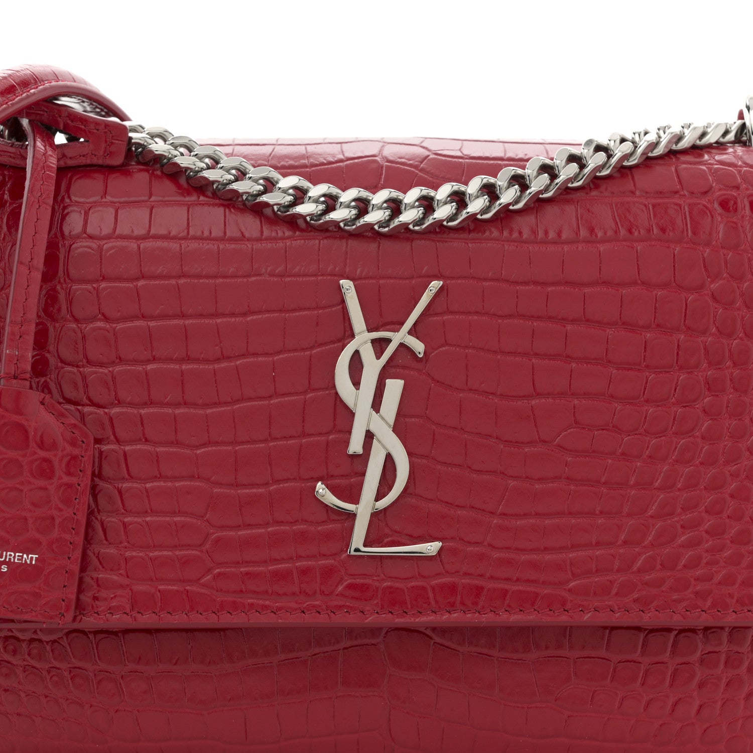 Saint Laurent Calfskin Crocodile Embossed Medium Monogram Sunset Sunset Rouge Eros 8 of 10