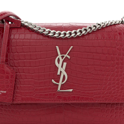 Saint Laurent Calfskin Crocodile Embossed Medium Monogram Sunset Sunset Rouge Eros 8 of 10
