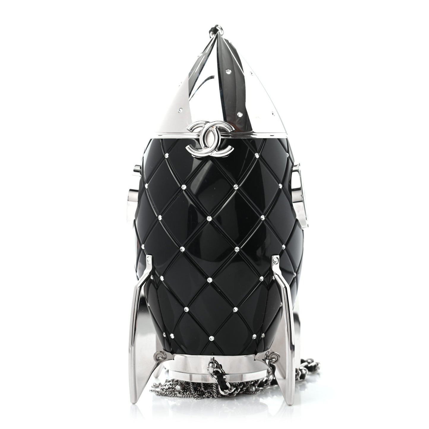 Plexiglass Crystal Rocket Ship Minaudière Clutch Black