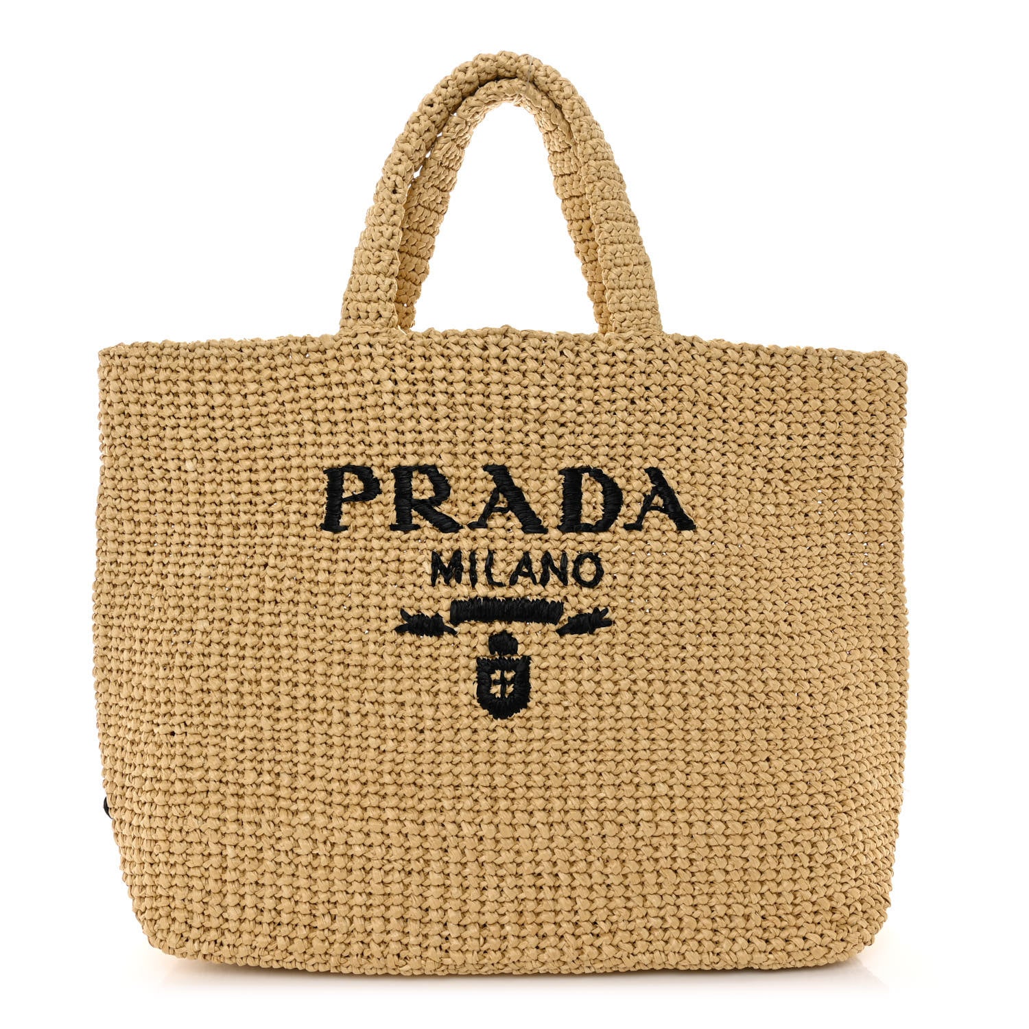 Prada Yarn Raffia Effect Crochet Embroidered Logo Tote Naturale 1 of 9