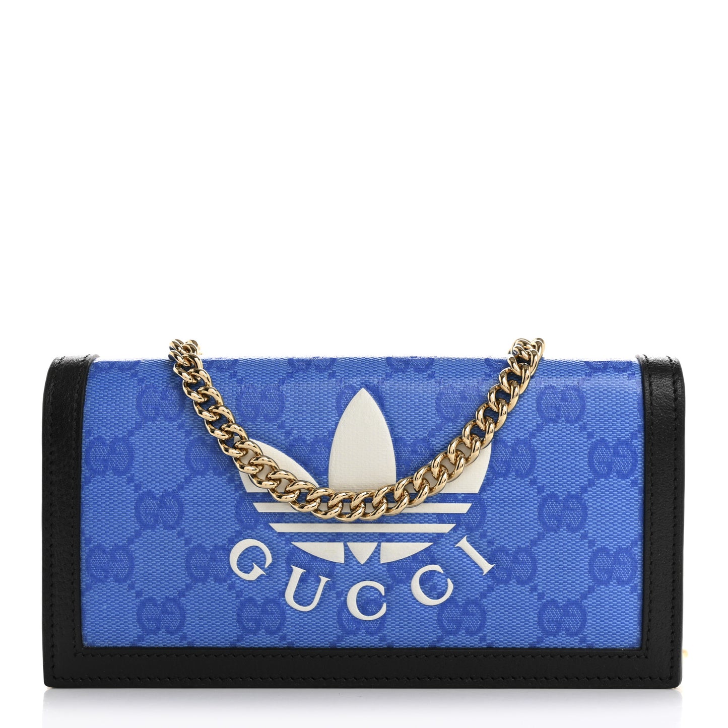 X ADIDAS Monogram Textured Dollar Calfskin Trefoil Embossed Wallet On Chain Blue