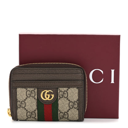 Gucci GG Supreme Monogram Textured Dollar Calfskin Web Ophidia Zip Around Card Case Wallet Beige Ebony New Acero 10 of 10