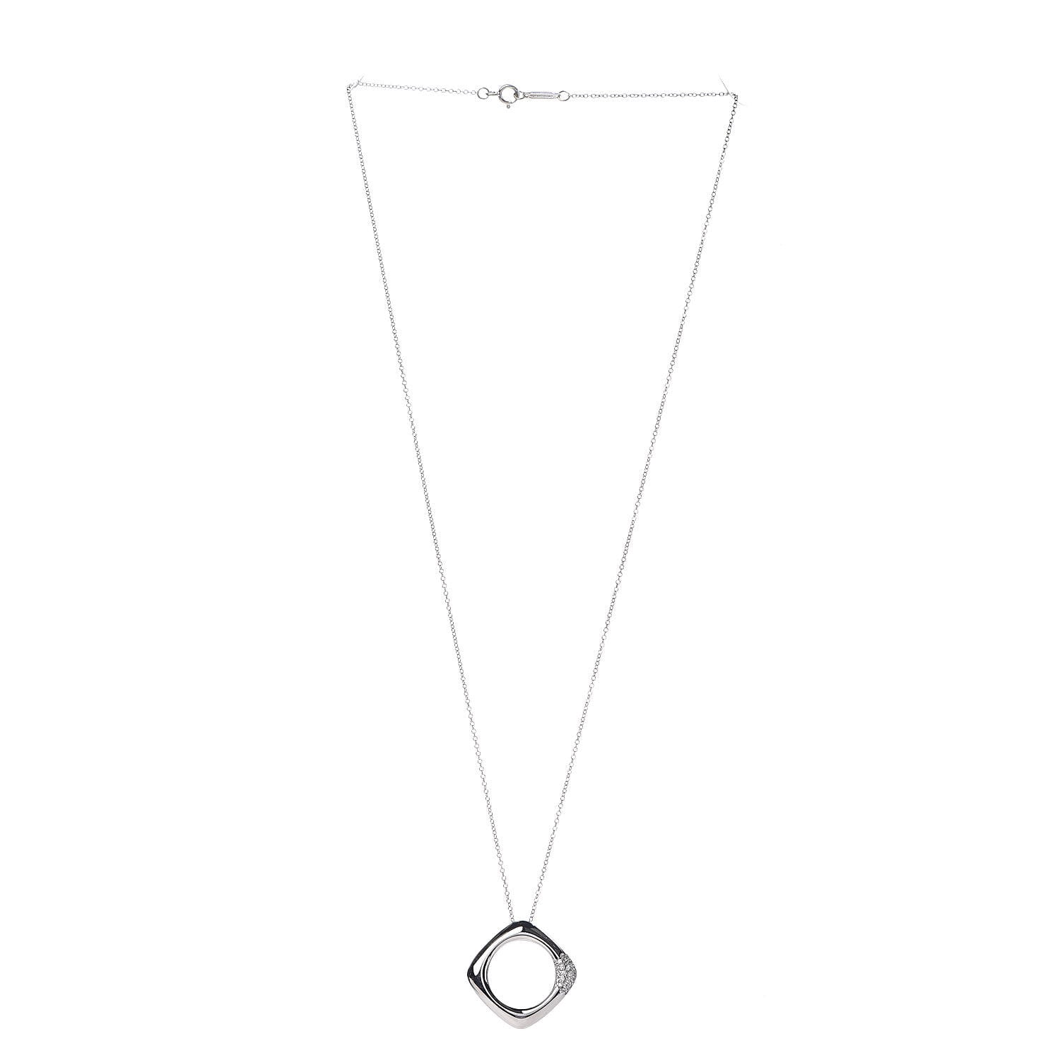 Tiffany 18K White Gold Diamond Square Pendant Necklace 3 of 9