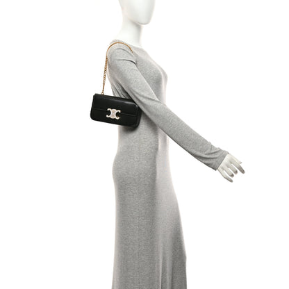 Celine Shiny Calfskin Triomphe Crystals Chain Shoulder Bag Black 2 of 12