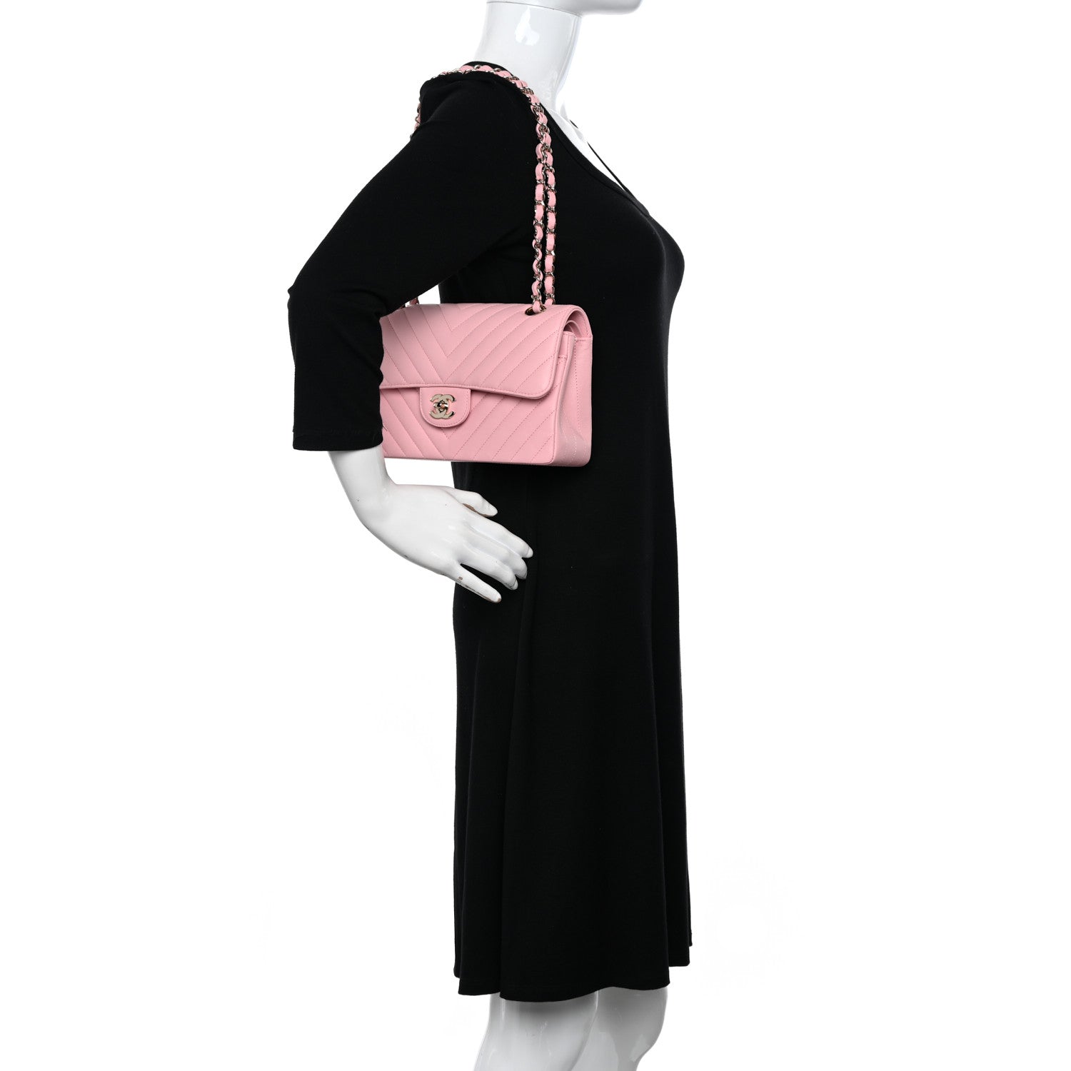 Chanel Caviar Chevron Quilted Small Double Flap Pink 2 of 9
