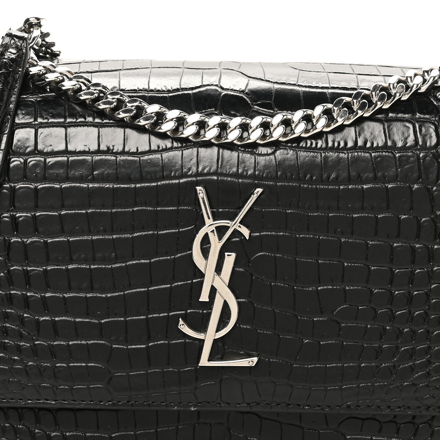 Calfskin Crocodile Embossed Medium Monogram Sunset Black