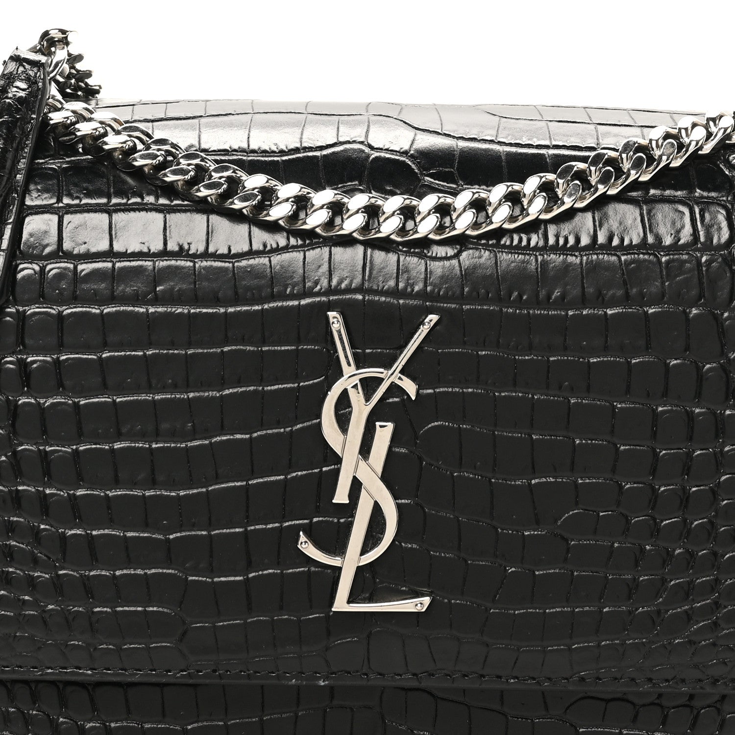 Saint Laurent Calfskin Crocodile Embossed Medium Monogram Sunset Black 7 of 10