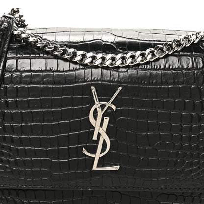 Saint Laurent Calfskin Crocodile Embossed Medium Monogram Sunset Black 7 of 10