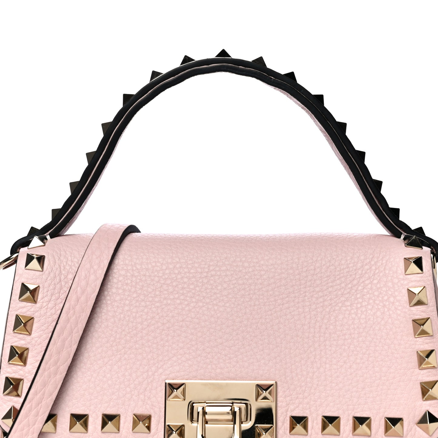 Grainy Calfskin Small Rockstud Top Handle Bag Rose Quartz