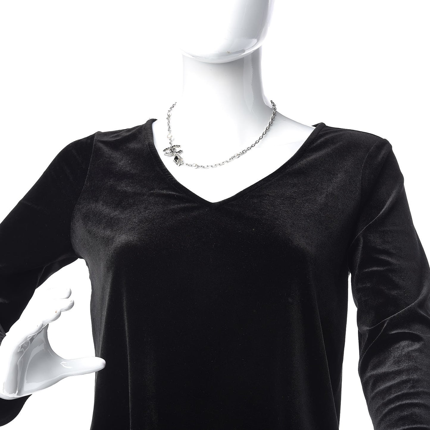 Pearl Baguette Crystal CC Short Necklace Silver