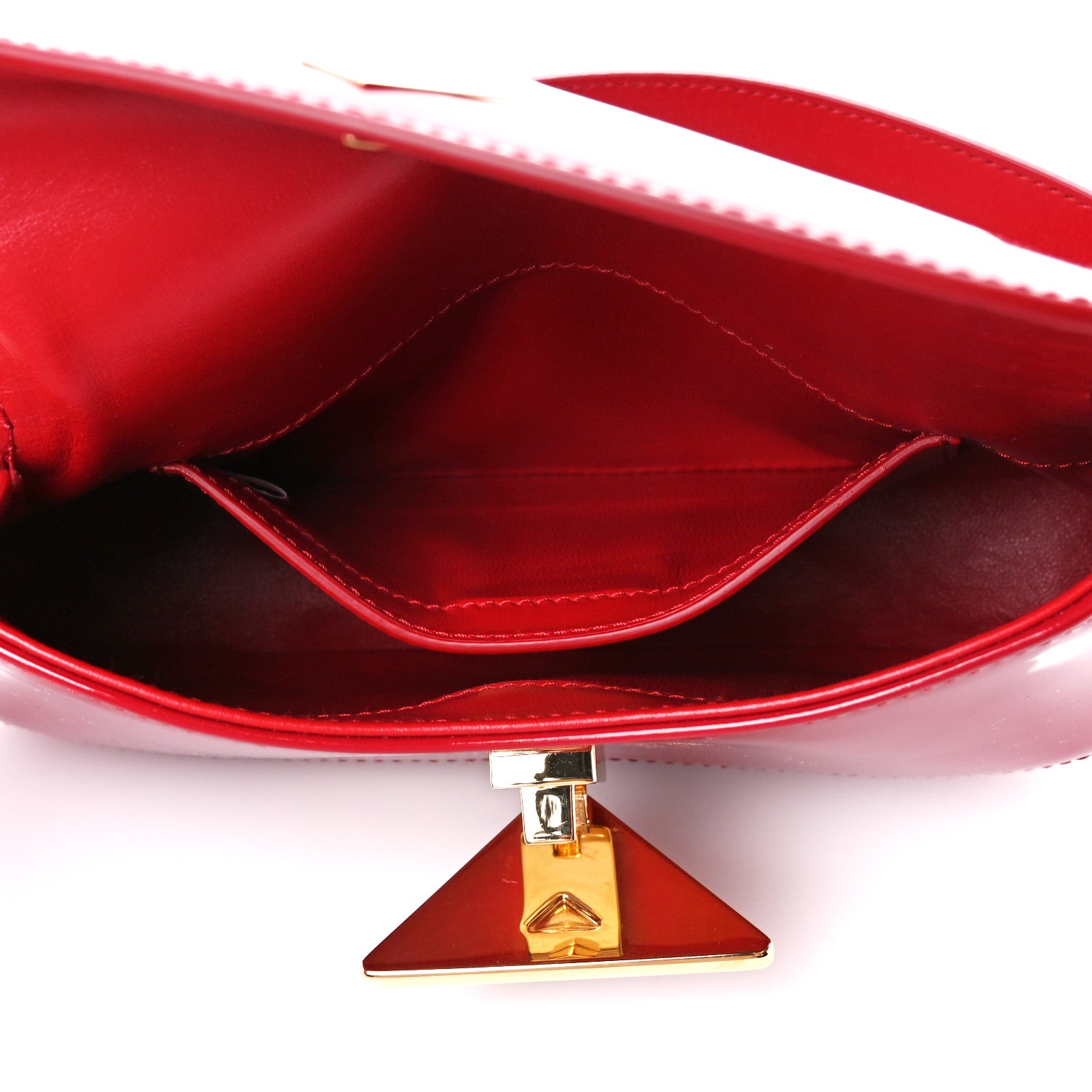 Prada Vernice Triangle Logo Flap Adjustable Strap Shoulder Bag Cherry 5 of 10