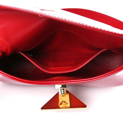 Prada Vernice Triangle Logo Flap Adjustable Strap Shoulder Bag Cherry 5 of 10