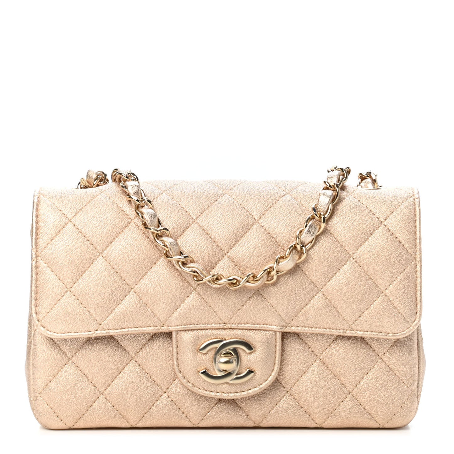Metallic Lambskin Quilted Mini Rectangular Flap Gold