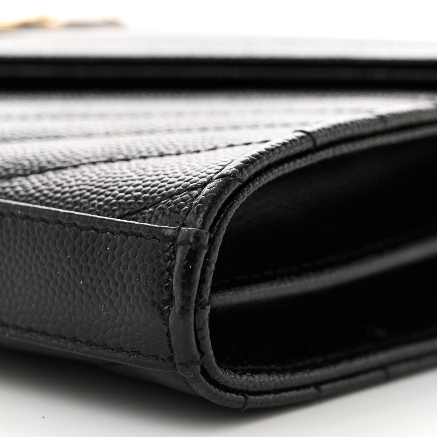 Saint Laurent Grain De Poudre Matelasse Chevron Monogram Chain Wallet Black 9 of 10