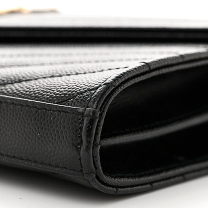 Saint Laurent Grain De Poudre Matelasse Chevron Monogram Chain Wallet Black 9 of 10