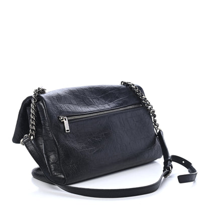 Saint Laurent Calfskin Crocodile Embossed Medium West Hollywood Monogram Fold-Over Black 2 of 4