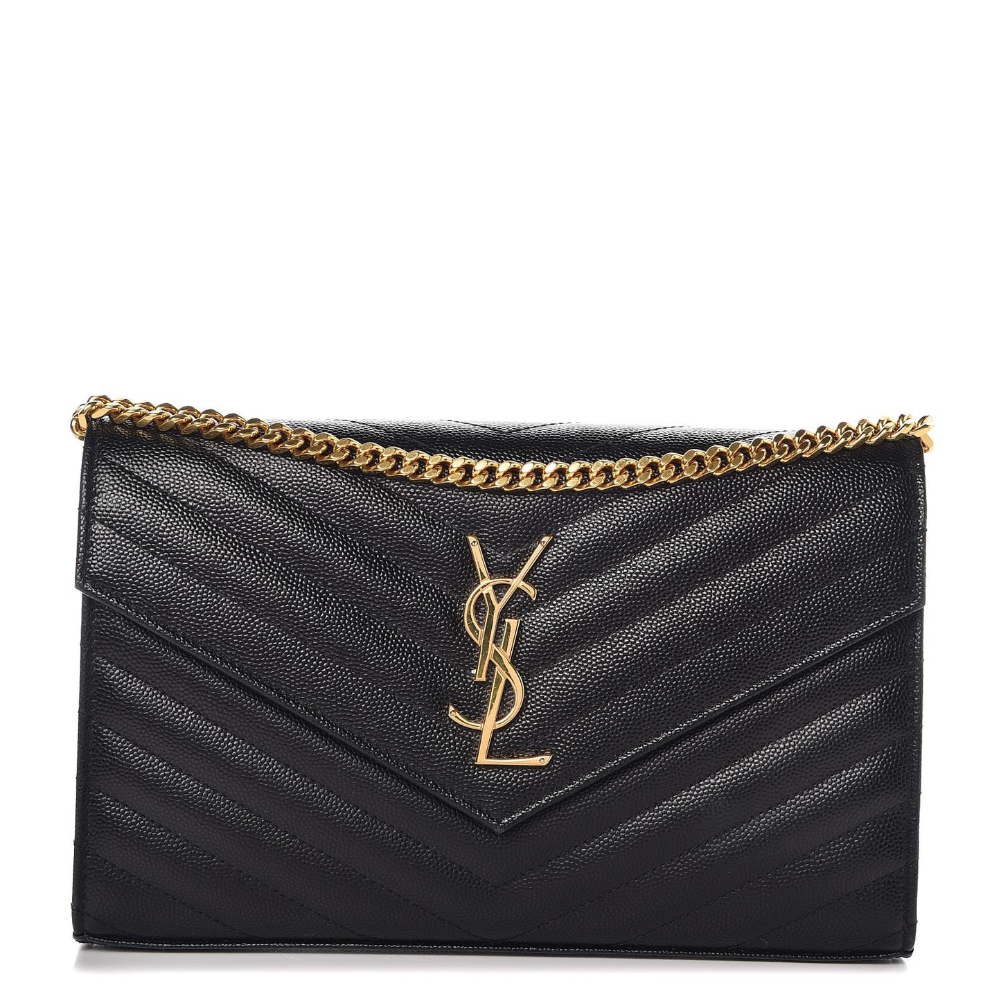 Grain De Poudre Matelasse Chevron Monogram Chain Wallet Black