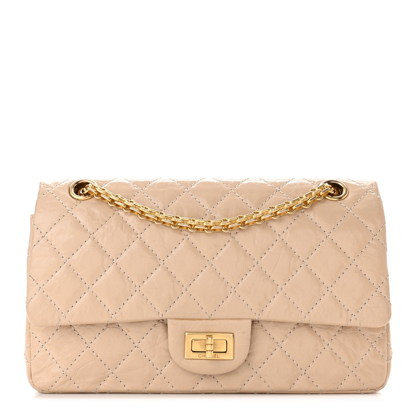 Patent Distressed Calfskin Quilted 2.55 Reissue 225 Flap Beige